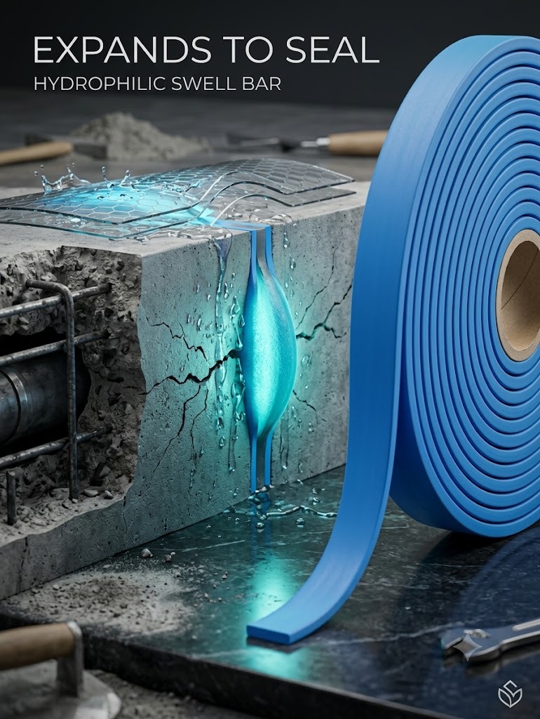Swell Bar hydrophilic rubber waterstop for construction joints